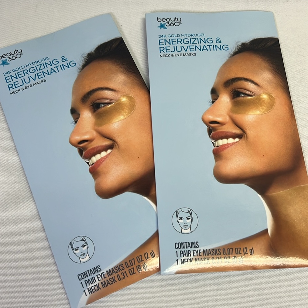 Beauty 360 24K Gold Energizing & Rejuvenating Eye & Neck Mask NIB Set of 2 packs
